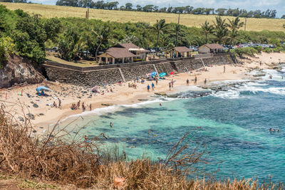 High angle view of people on beach