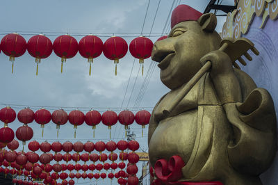 Low angle view of statue against sky