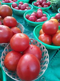 High angle view of tomatoes in basket