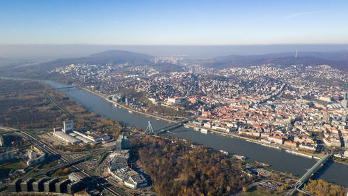 High angle view of cityscape against sky