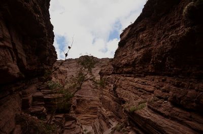 Low angle view of rock formations against sky