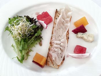 High angle view of food served in plate