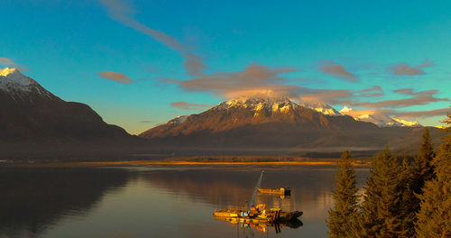 Scenic view of mountains against sky during sunset