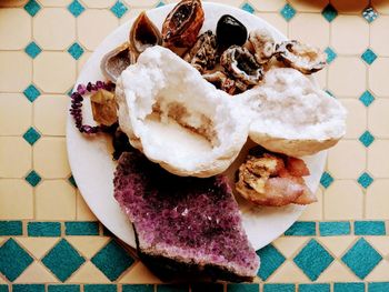 High angle view of dessert in plate on table