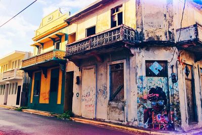 Multi colored buildings in city