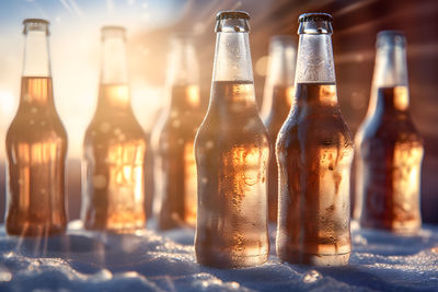 Close-up of beer bottles