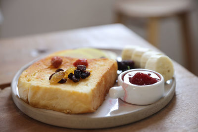 Close-up of dessert in plate on table