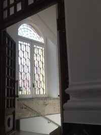 Exterior of building seen through glass window