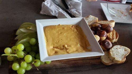 High angle view of breakfast on table