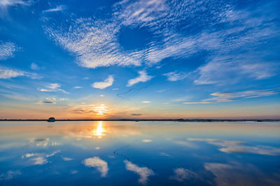 Scenic view of lake against sky during sunset