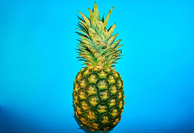 Close-up of apple against blue background