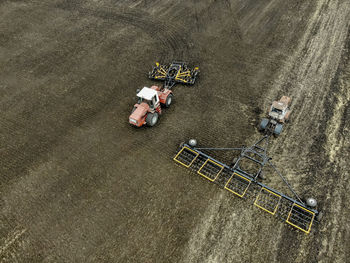 High angle view of working on field