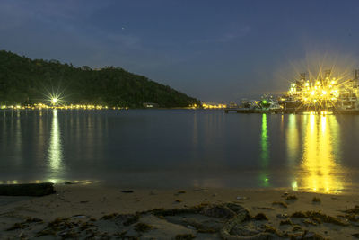 Scenic view of sea against sky at night