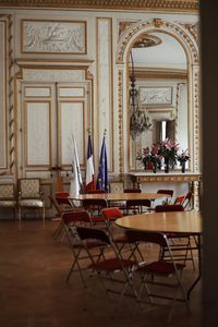 Empty chairs on table