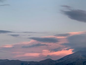 Scenic view of mountains against sky during sunset