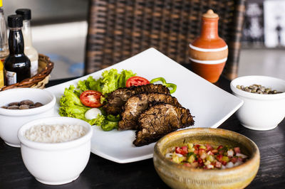 High angle view of food on table