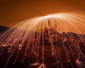 Wire wool against sky during sunset