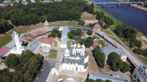 High angle view of buildings in city