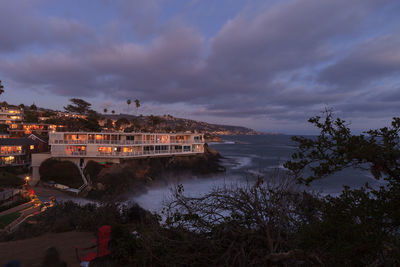 View of laguna beach, california at dusk