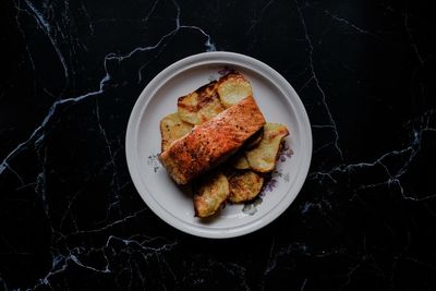 High angle view of food served in plate