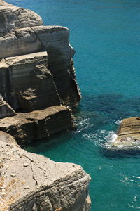 High angle view of rock formation in sea