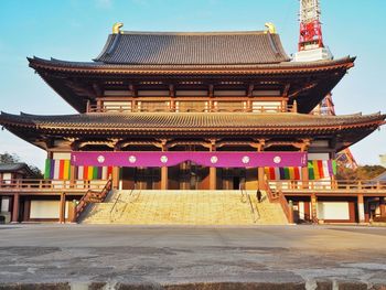 Low angle view of pagoda against sky