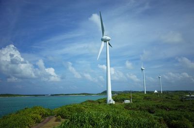 Traditional windmill on field against sky