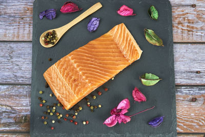 High angle view of food on table