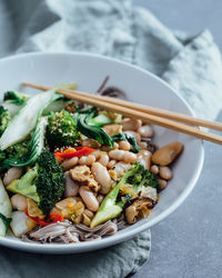 High angle view of food in bowl on table