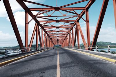 Bridge over road against sky in city