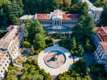 High angle view of trees and buildings