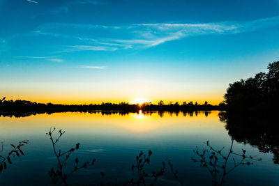 Scenic view of lake against sky during sunset