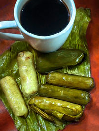 High angle view of tea in bowl