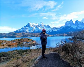 View from lookout of pehoe lake on torres del paine national partk