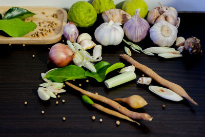 High angle view of food on table