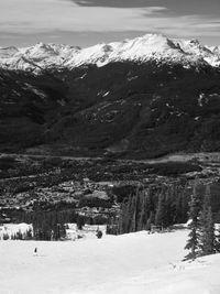 Scenic view of snow covered mountains