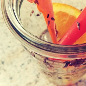 High angle view of drink in glass jar