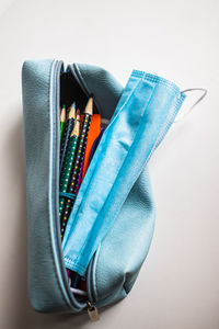 High angle view of multi colored pencils on table