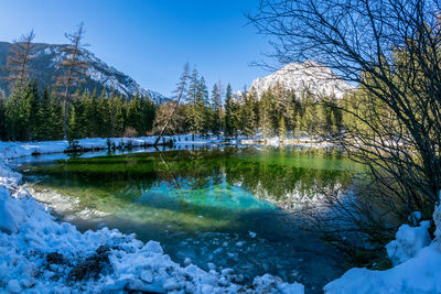 Scenic view of frozen lake against sky during winter