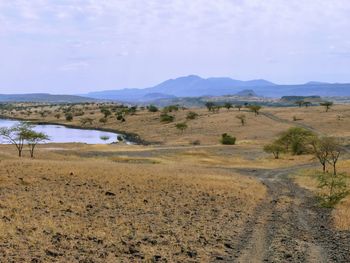 Scenic arid landscapes against sky, lake magadi, rift valley, kenya