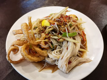High angle view of food in plate
