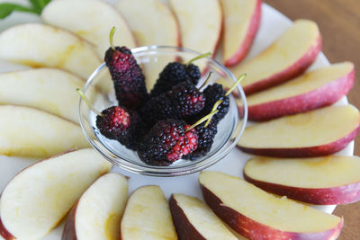 Close-up of strawberries in bowl on table