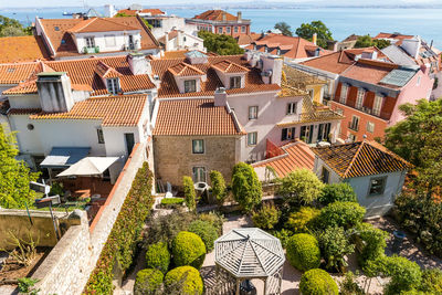 High angle view of townscape by street