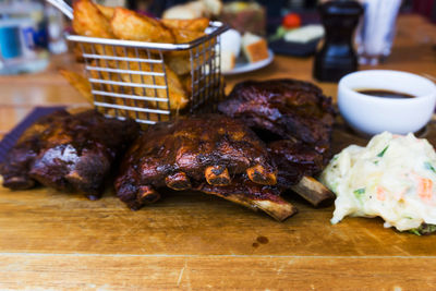 Close-up of meat on table