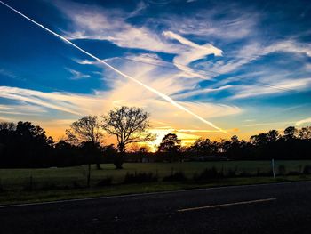 Silhouette trees against dramatic sky during sunset