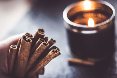 Close-up of cinnamon on table