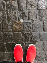 Low section of person standing by wall