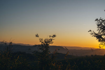 Scenic view of field against sky during sunset