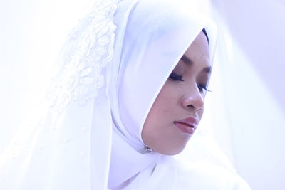Close-up of woman in hijab 
