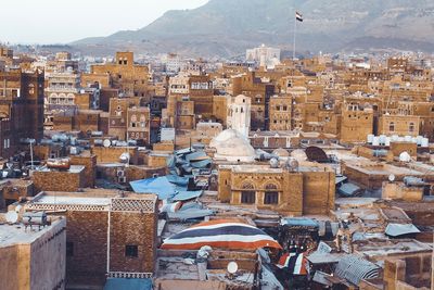 High angle view of buildings in city